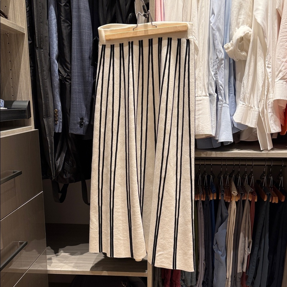 J. Crew Cream and Black Striped A-Line Skirt